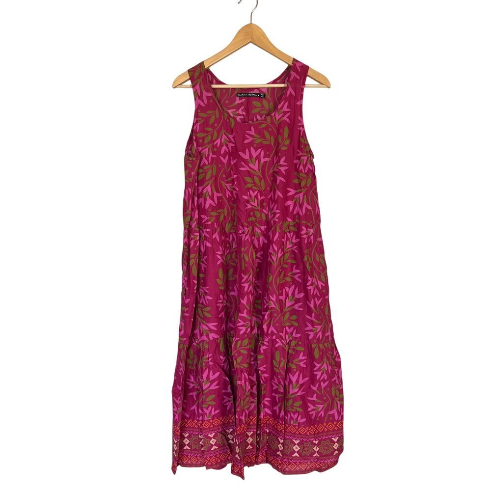 Gudrun Sjoden Pink Floral Maxi Dress Women's M Pockets Sleeveless Organic Cotton